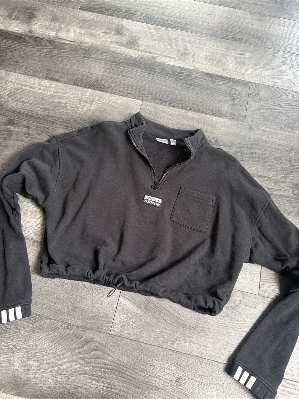 adidas Black Cropped Quarter-Zip Turtleneck Sweater